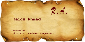 Raics Ahmed névjegykártya